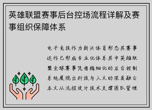 英雄联盟赛事后台控场流程详解及赛事组织保障体系